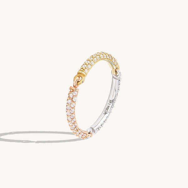 Women's Three Colored Full Eternity Link Ring in 14K Real Gold