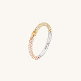Three Colored Full Pave Link Band Ring in 14K Real Gold