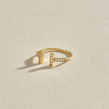 Women's T Design Open Ring in 14k Yellow Gold