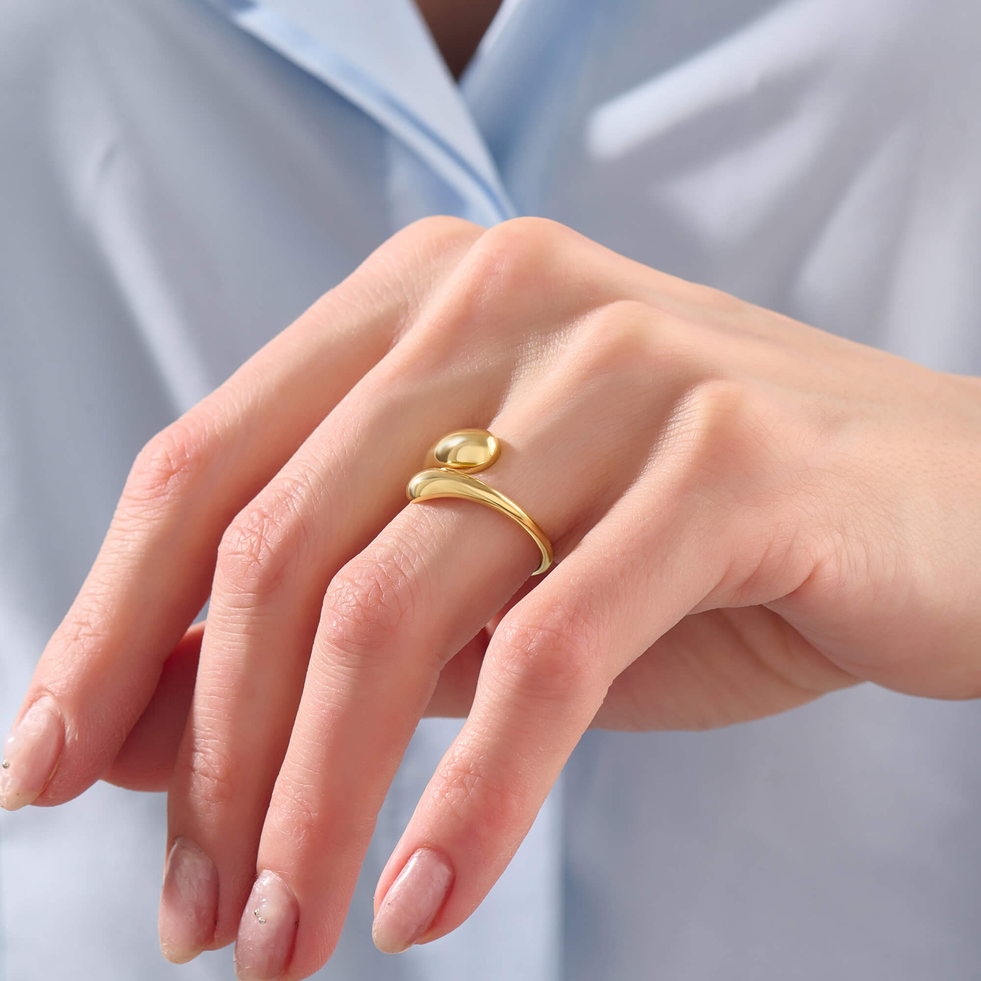 Women's Teardrop Bypass Ring in 24K Gold Plated Vermeil on Silver