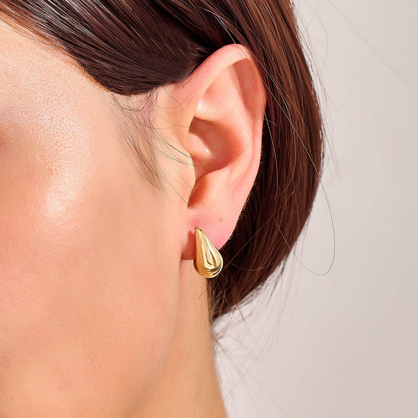 14K Solid Gold Teardrop Stud Earrings for Women