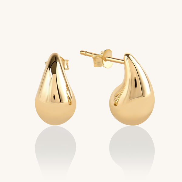 14K Real Gold Teardrop Stud Earrings for Women