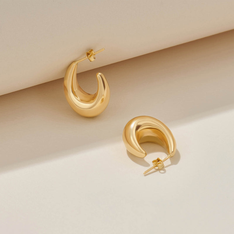 Teardrop Open Hoop Earrings in Solid Gold