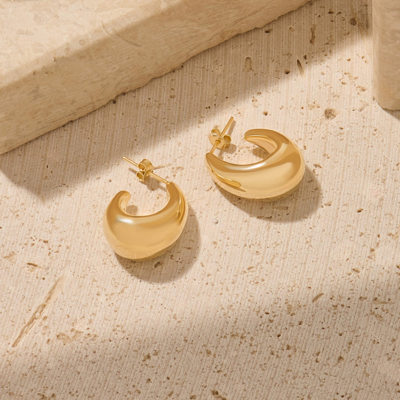 Teardrop Open Hoop Earrings in Solid 14K Gold