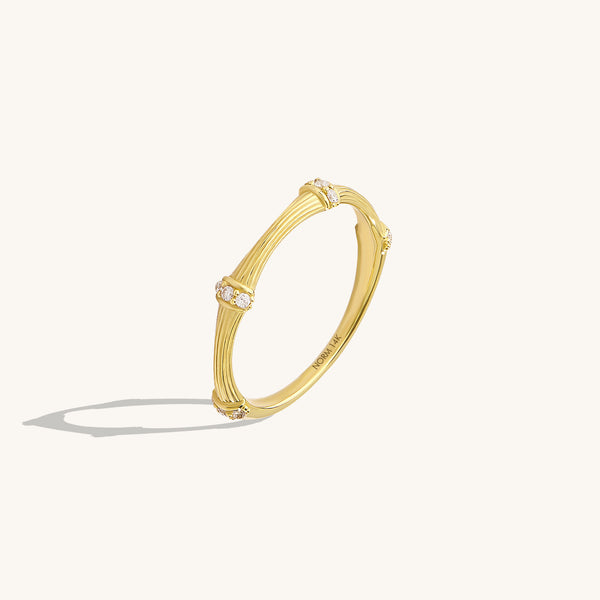 Women's 14K Real Gold Textured Bamboo Ring