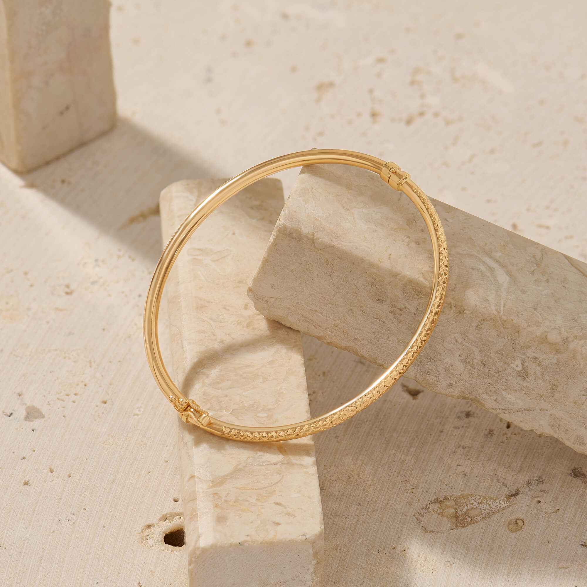 Textured 14K Solid Gold Bangle Bracelet