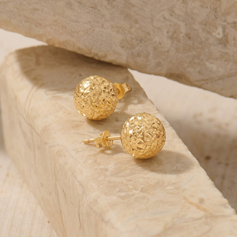 Textured Button Stud Earrings in Solid 14K Gold