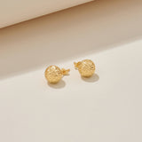 Textured Button Stud Earrings in Real Yellow Gold