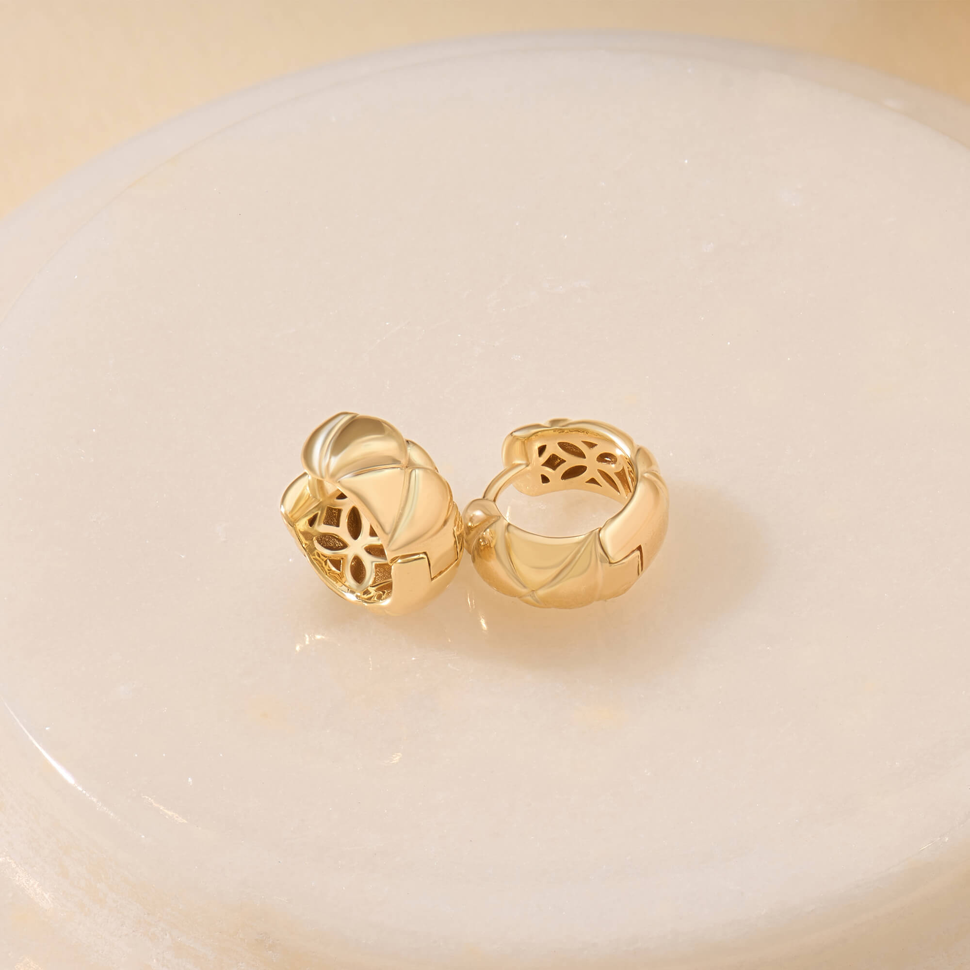 24K Gold Vermeil Textured Chunky Huggie Earrings