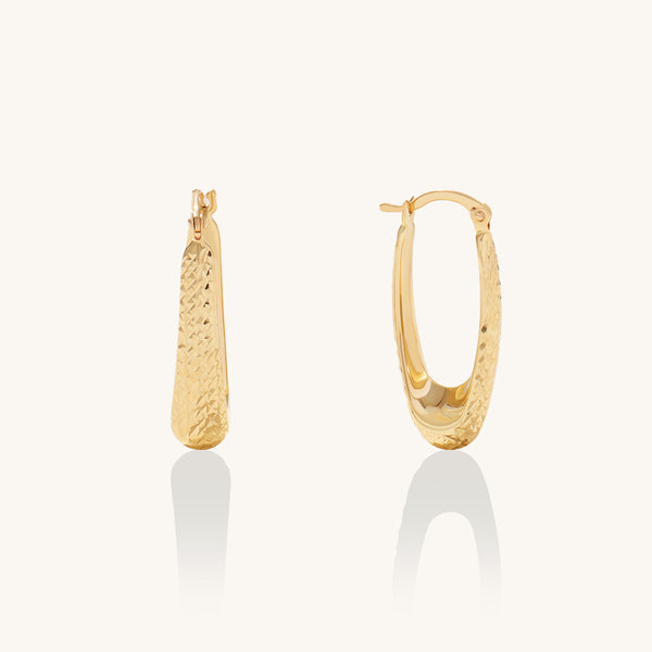 Textured Elongated Hoop Earrings in Gold