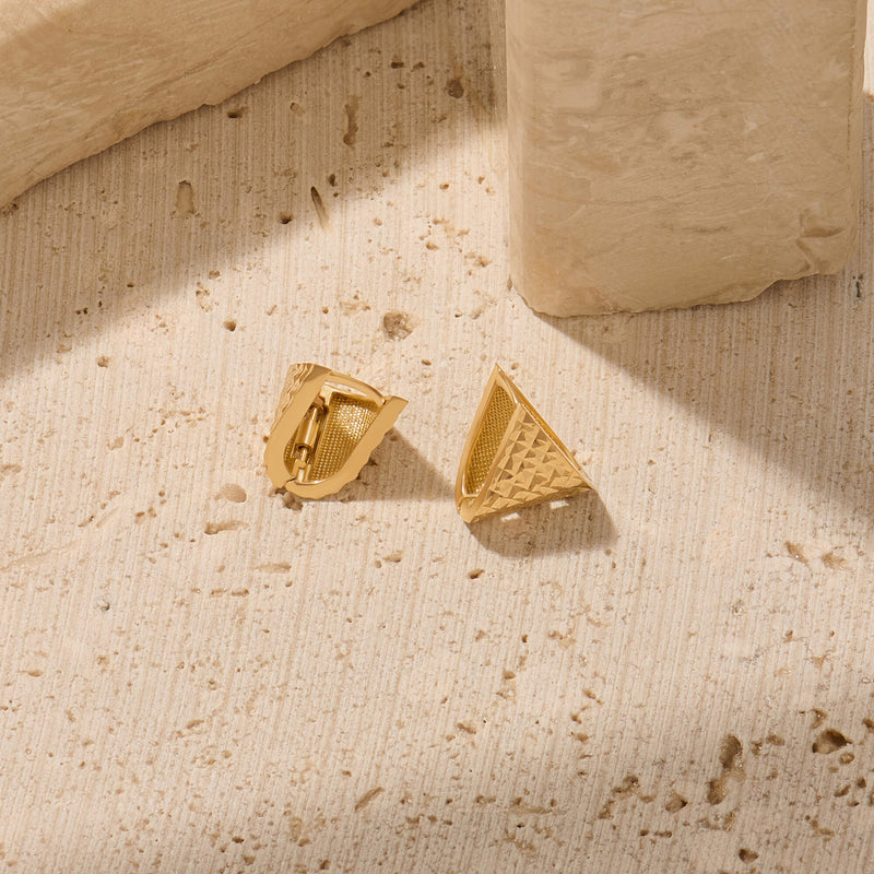 Textured Triangle Huggie Earrings in 14K Real Gold