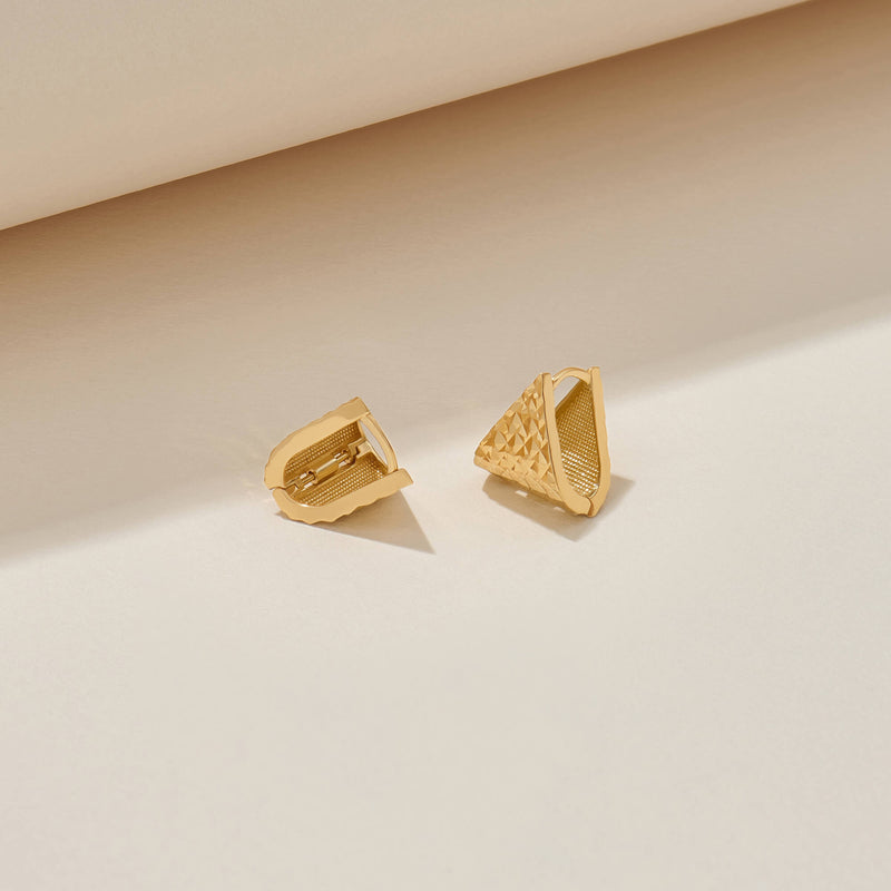 Textured Triangle Huggie Earrings in Real 14K Gold