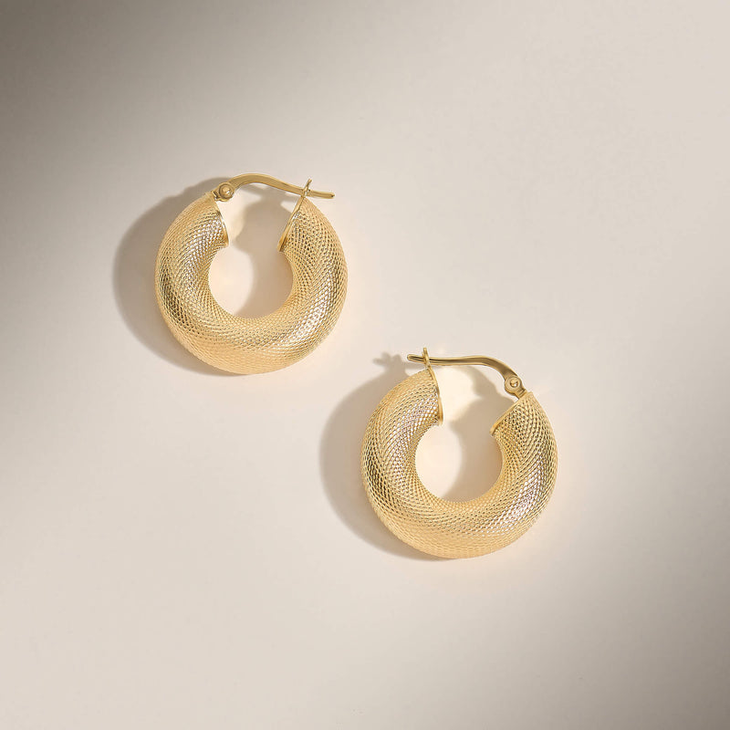 14K Real Gold Textured Bold Tube Earrings