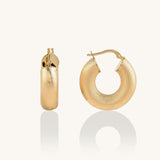 14K Real Gold Textured Bold Tube Hoop Earrings