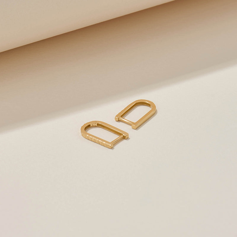 Textured U-Link Huggie Earrings in Real Yellow Gold