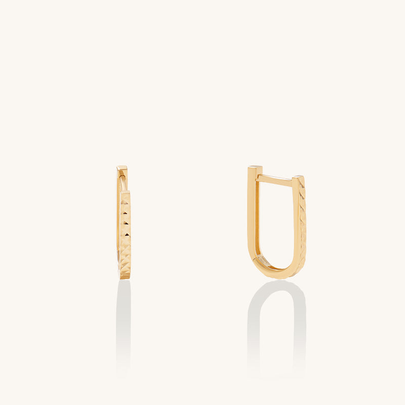 Textured U-Link Huggie Earrings in Gold