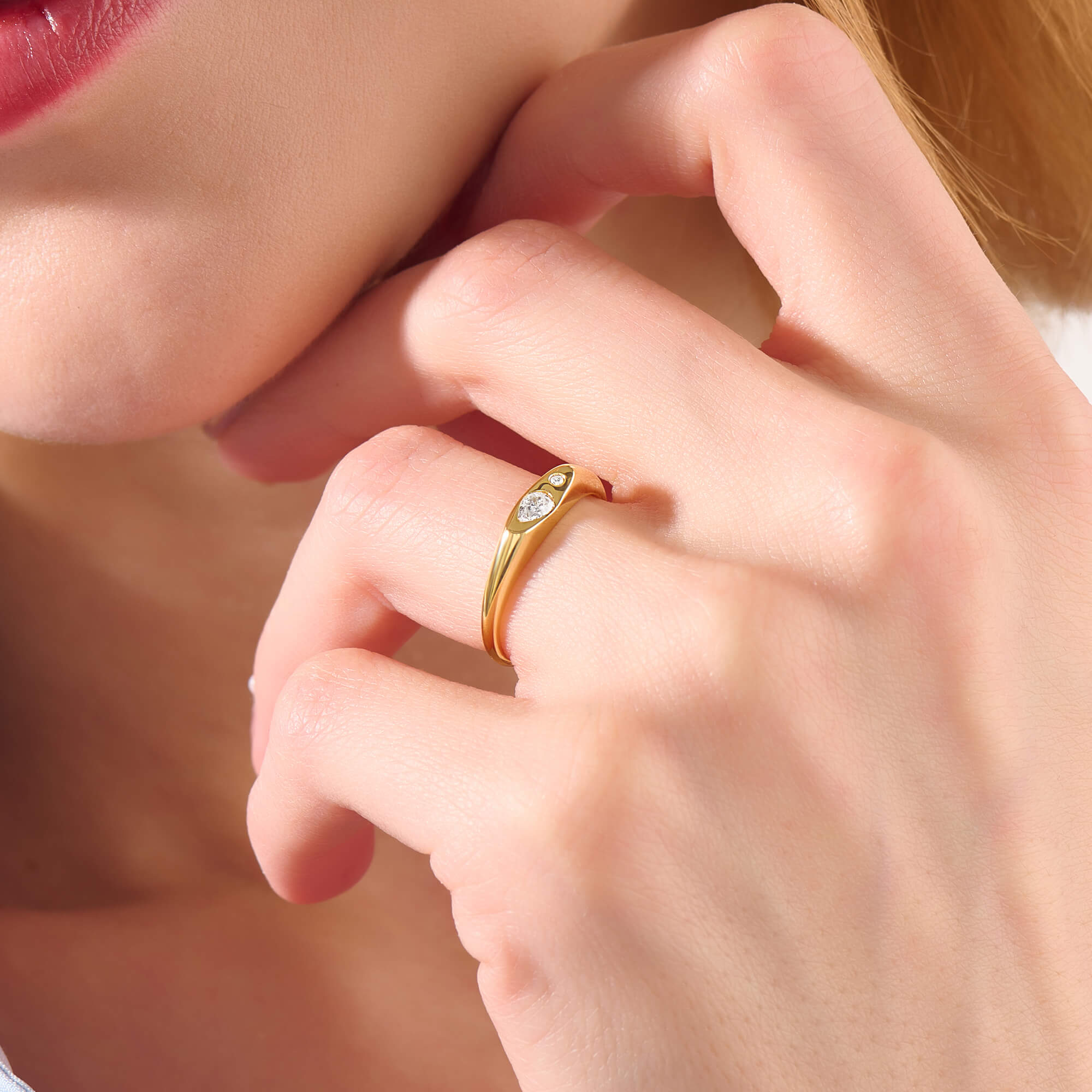 Women's Toi et Moi Signet Ring in 24K Gold Plated Vermeil on Solid Silver