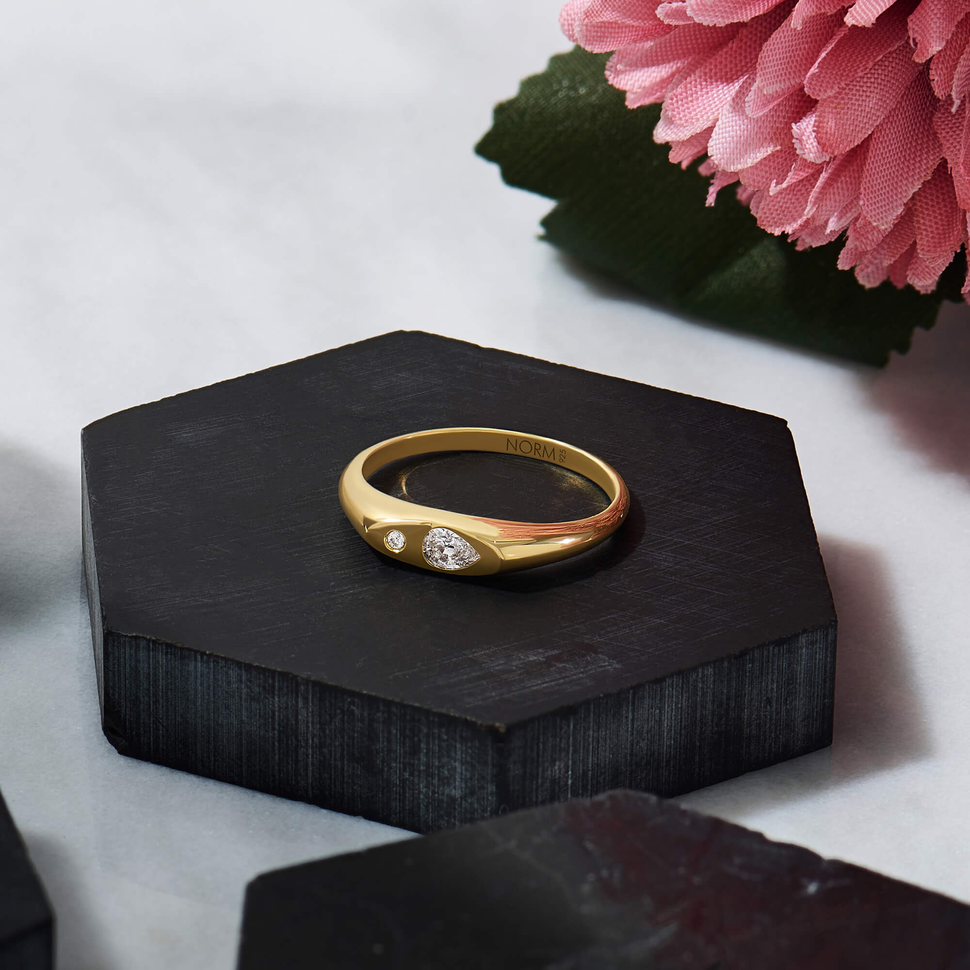 Toi et Moi Signet Ring in 24K Gold Plated Vermeil on Silver