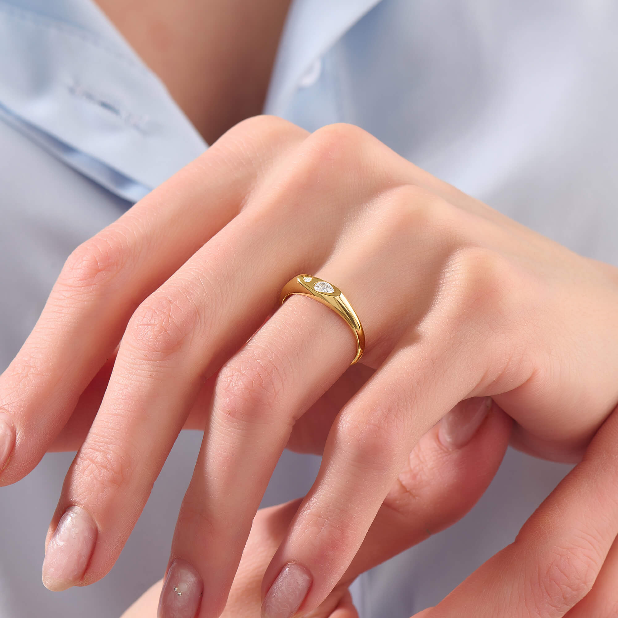 Women's 24K Gold Plated Vermeil Toi et Moi Signet Ring in Solid Silver