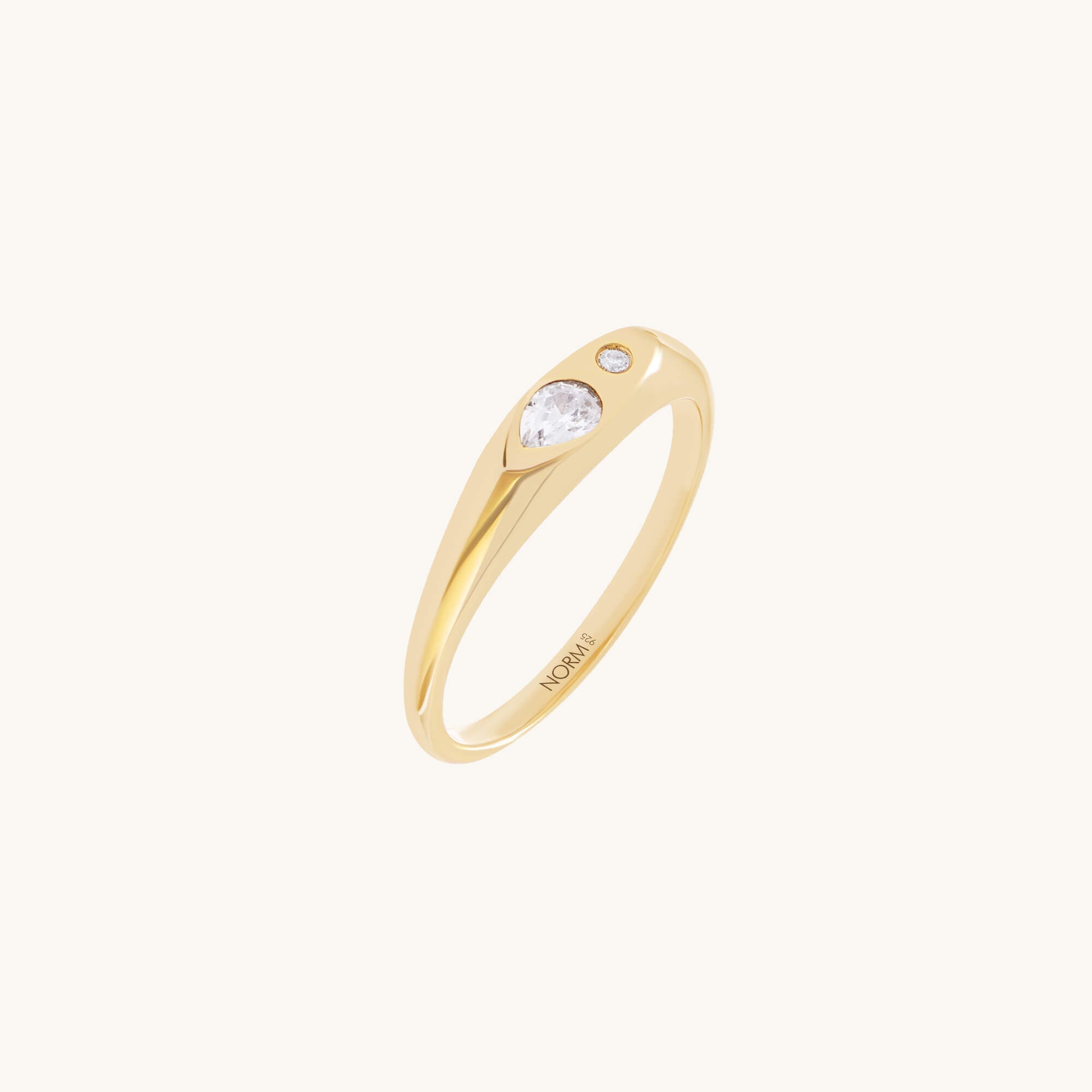 24K Gold Plated Vermeil Toi et Moi Signet Ring in 925 Solid Silver