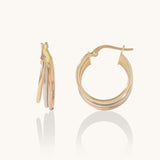 Tri-Tone Hoop Earrings in 14k Solid Yellow Gold