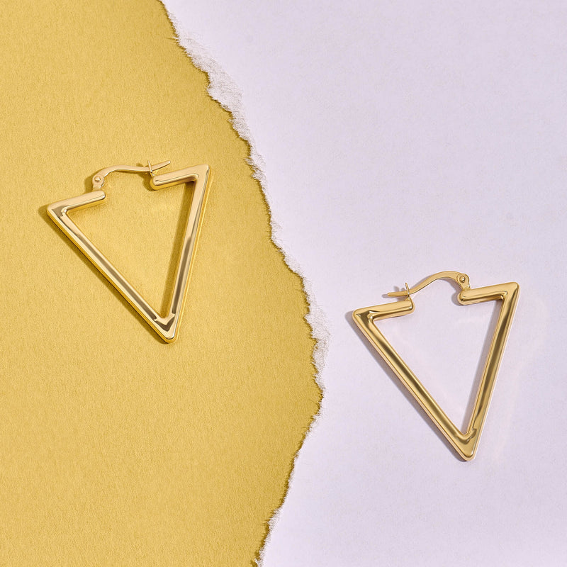 14K Gold Geometric Triangle Hoop Earrings