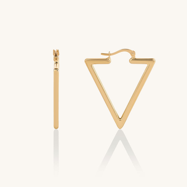 Women's Modern Triangle Hoop Earrings in 14K Solid Gold