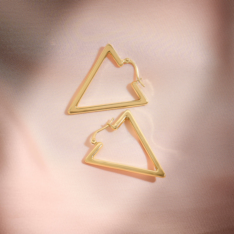 Triangle Hoop Earrings in 14K Solid Yellow  Gold