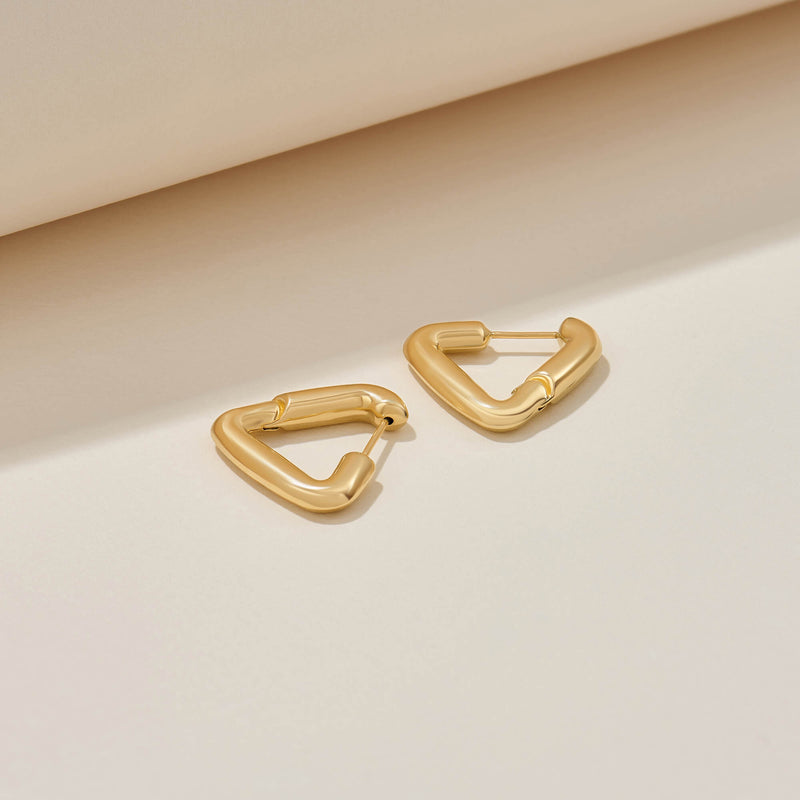 Triangle Tube Hoop Earrings in Solid Yellow Gold