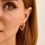 Women's Triangle Tube Hoop Earrings in 14K Real Gold