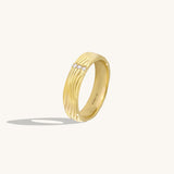 14K Real Yellow Gold Trilogy Wave 3.60mm Band Ring