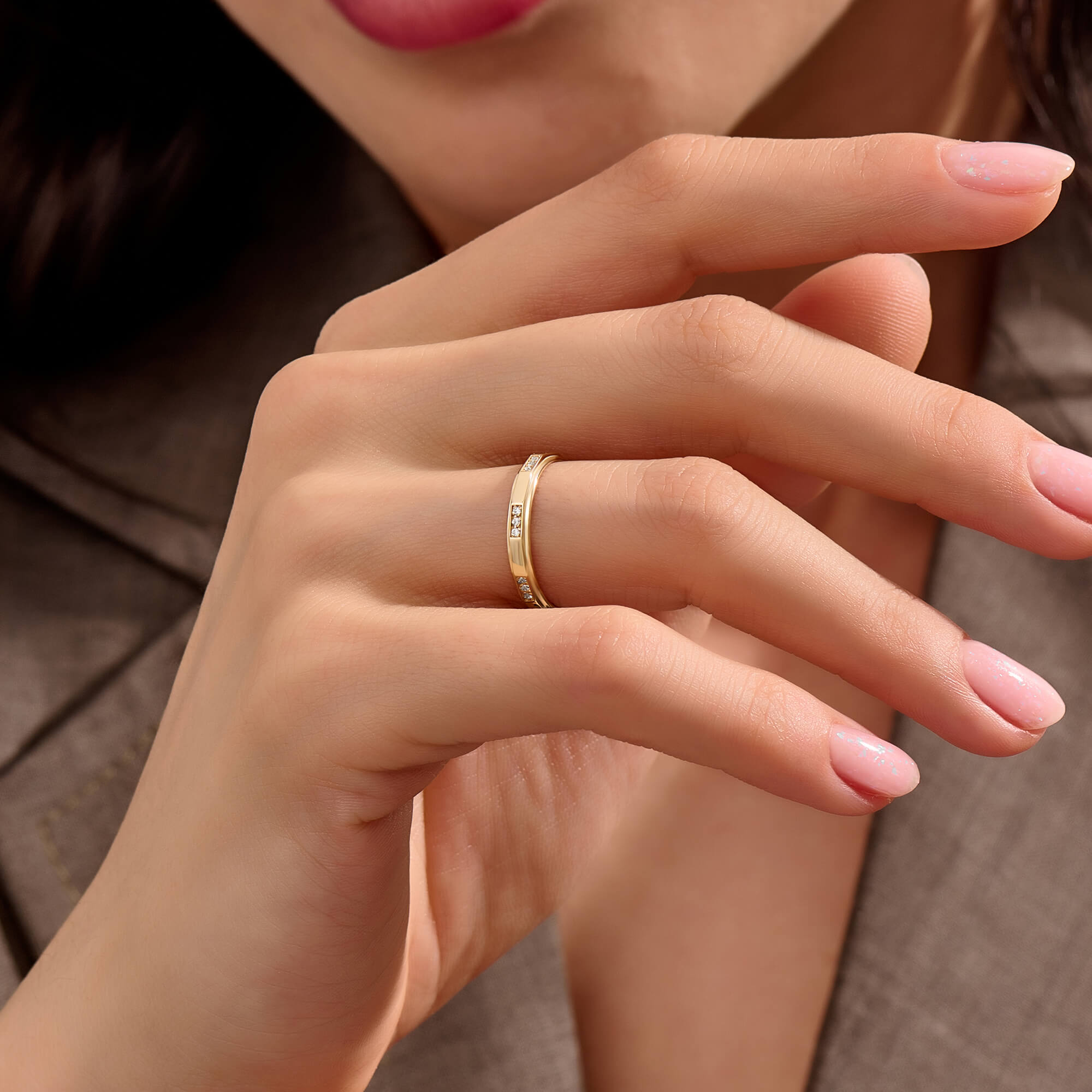 Women's Trio Diamond Band Ring in Solid Gold