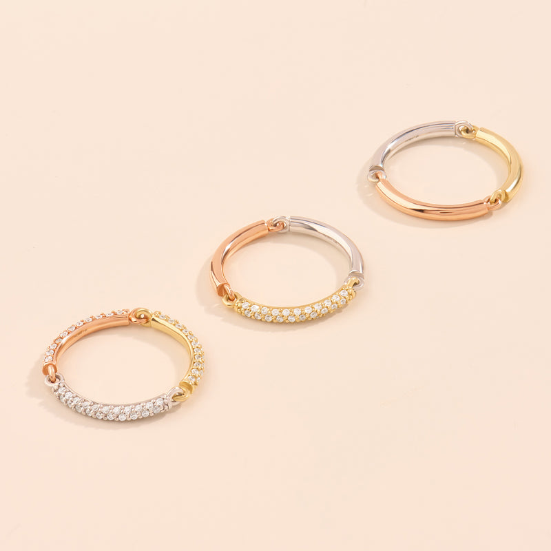 14K Real Gold Trio Colors Full Eternity Stackable Band Ring