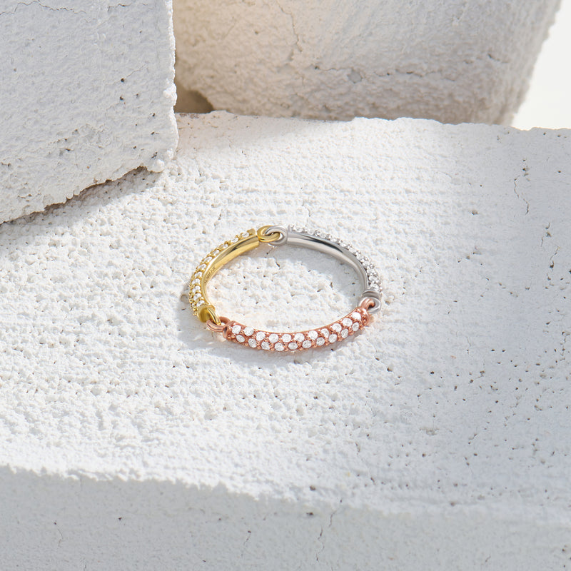 Women's Three Colored Full Eternity Link Ring in 14K Gold