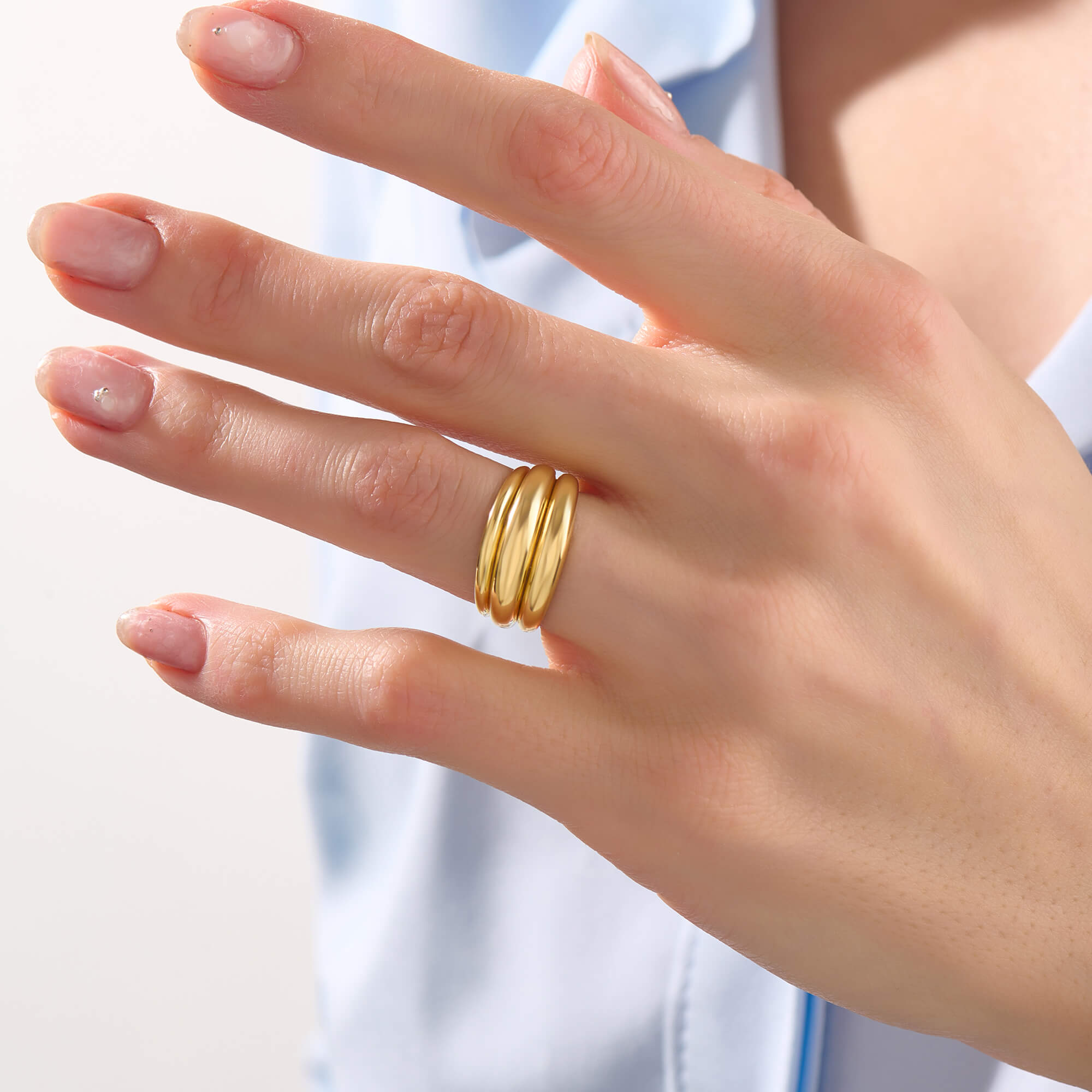 Women's Triple Dome Ring in 24K Gold Plated Vermeil on Solid Silver