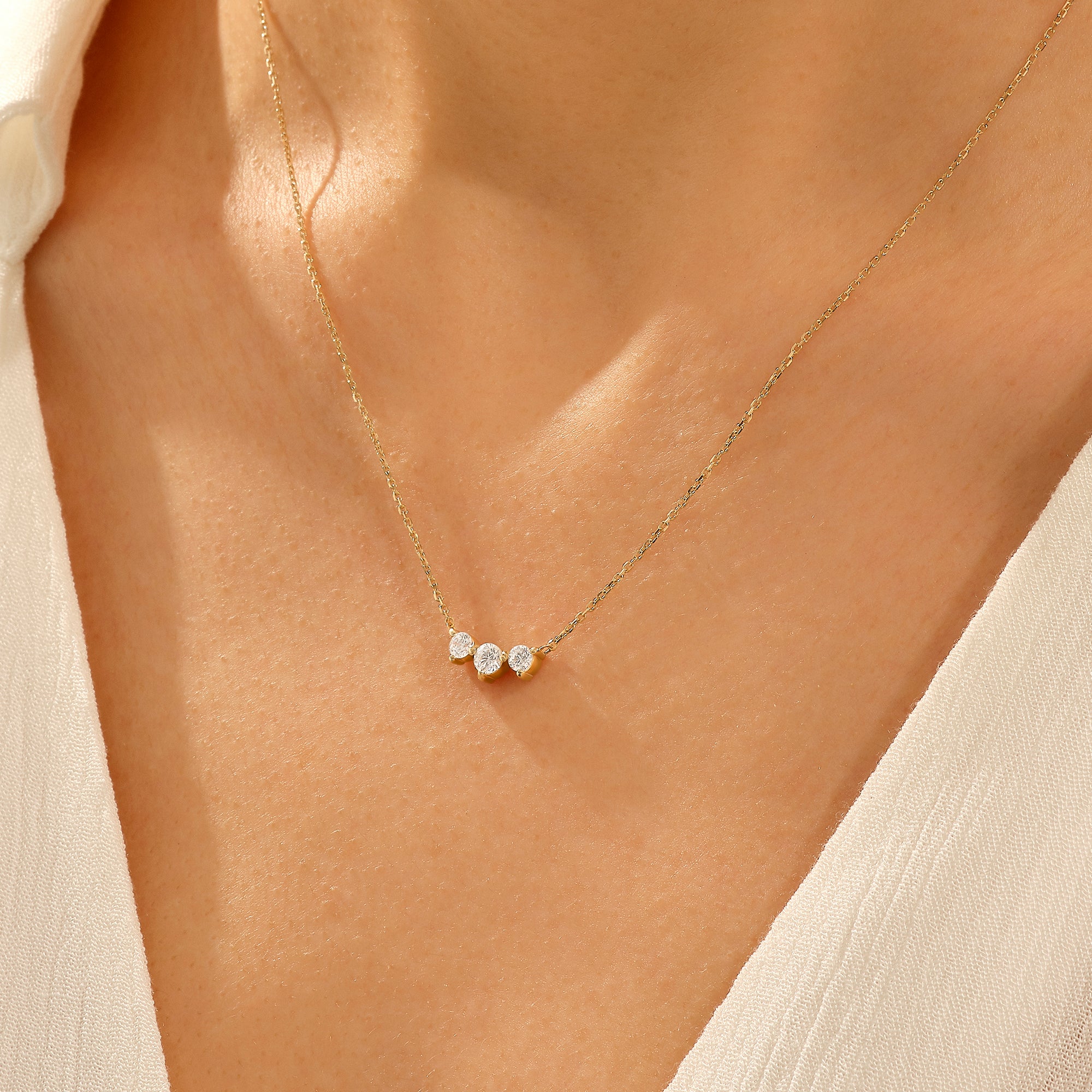 Women's 14k Real Gold Triple Solitare Necklace