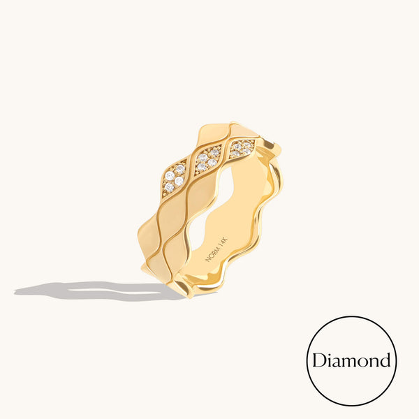 Triple Wave Diamond Band Ring in Solid Gold