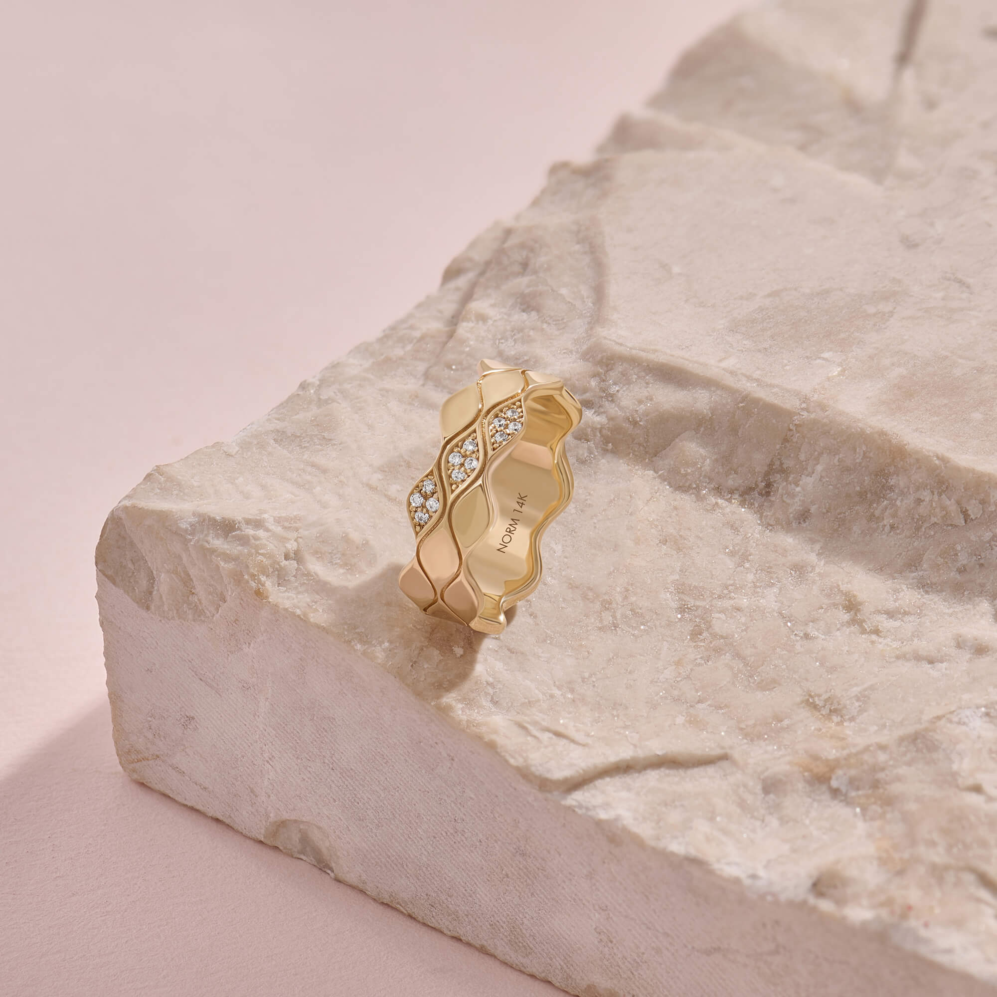 Triple Wave Design Diamond Band Ring in Real Gold