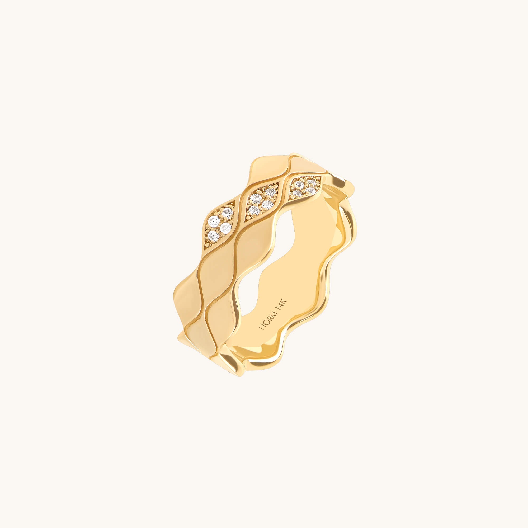 Triple Wave Diamond Band Ring in Real Yellow Gold