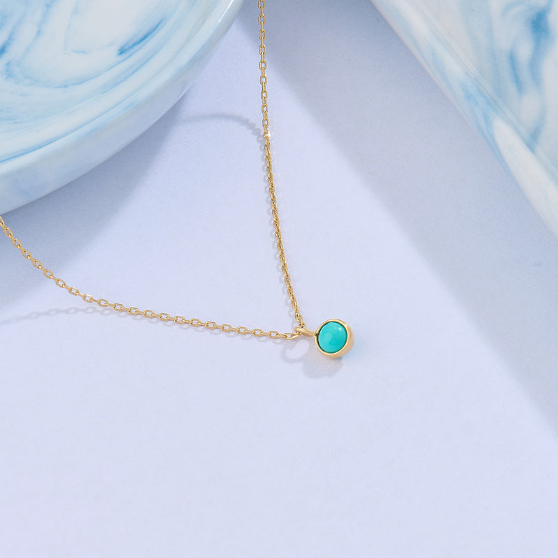 14K Real Gold Minimalist Turquoise Bezel Necklace