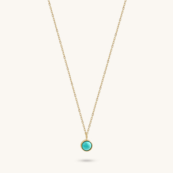 Women's 14K Real Gold Minimalist Turquoise Bezel Necklace