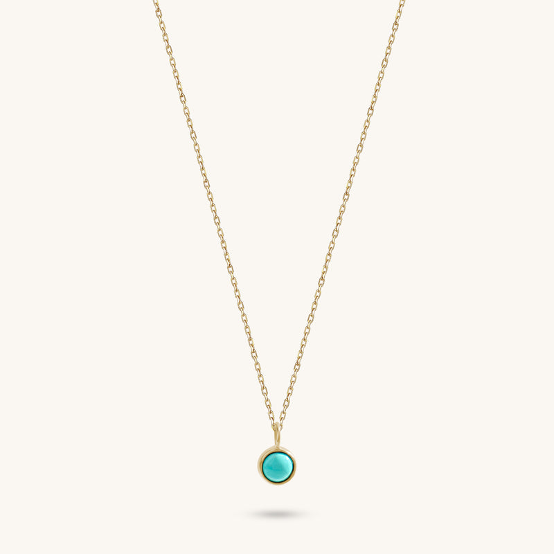 Women's 14K Real Gold Minimalist Turquoise Bezel Necklace