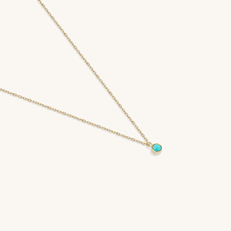 Turquoise Solitaire Pendant in 14K Real Yellow Gold