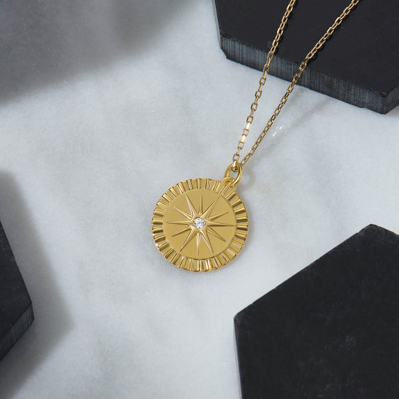 Twelve Point Star Design Necklace in Gold Vermeil on Solid Silver