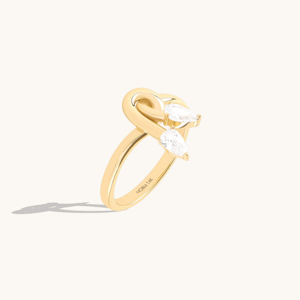 Twin Marquise Moissanite Knot Ring in Solid Gold
