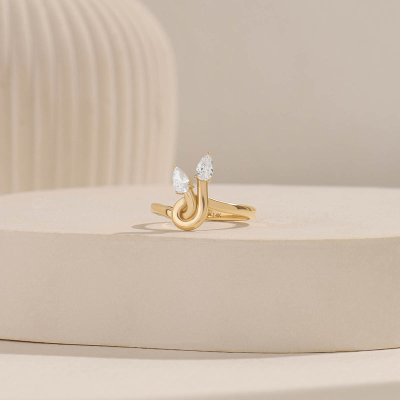 Twin Marquise Knot Ring with Moissanite Stones in Real Gold