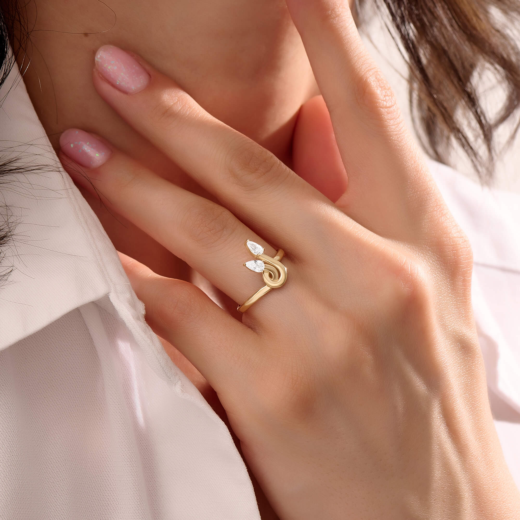 Women's Twin Marquise Design Moissanite Knot Ring in Real Gold