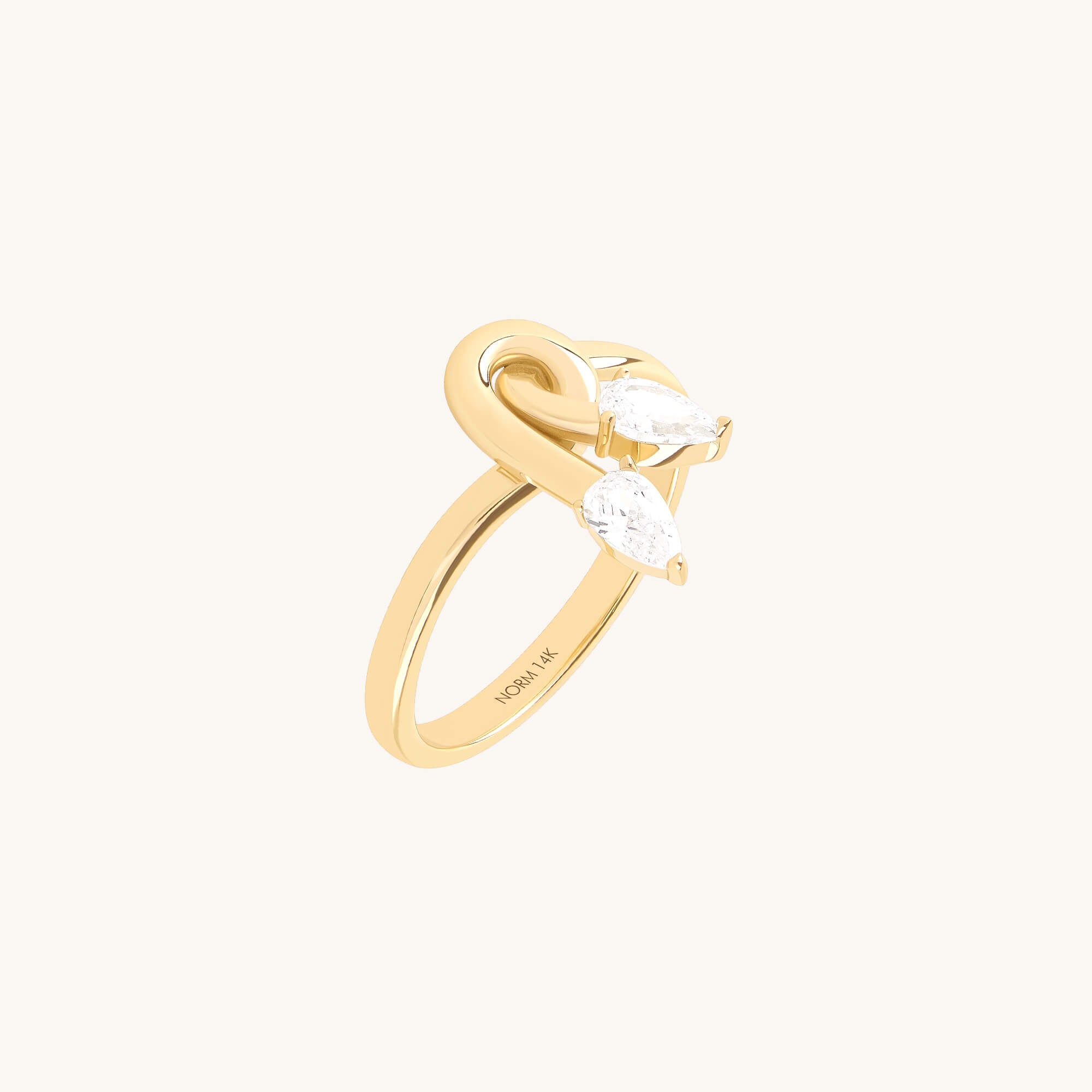 Twin Marquise Moissanite Knot Ring in Real Yellow Gold