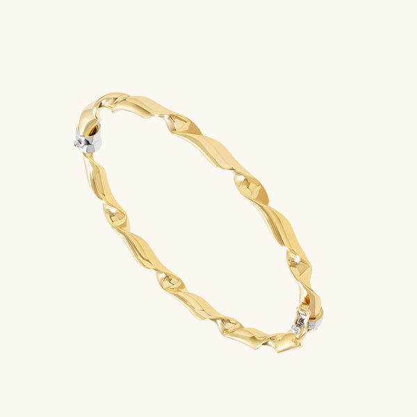 Twirl Design Bangle Bracelet in Solid Gold