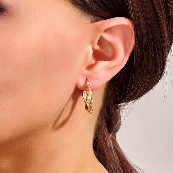 14K Real Gold Twirl Hoop Earrings